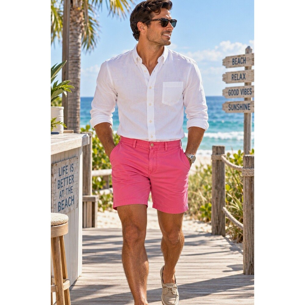 Polo Ralph Lauren Men’s Pink Cotton Twill Chino Shorts Classic Fit Flat Front